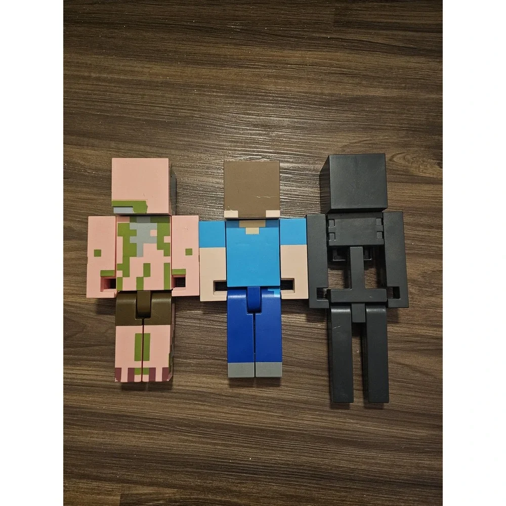 Minecraft Steve Zombie Pigman Wither Skeleton 9in Action Figure Lot 3pc